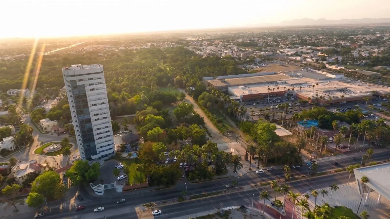 Los Mochis, vista aérea al atardecer